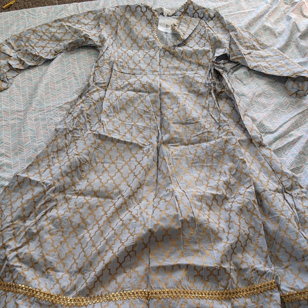 Indian ethnic blue and gold anarakali palazzo suit